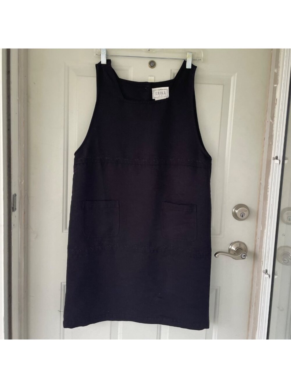 Vintage 90s Tank Dress Womens M Black Pinafore Artist Librarian Goth Layering